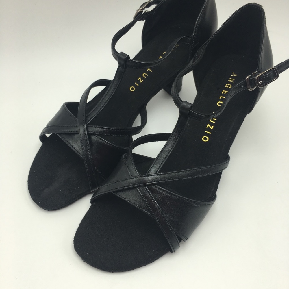 Angelo Luzio T-strap ballroom shoe blk leather 6.5